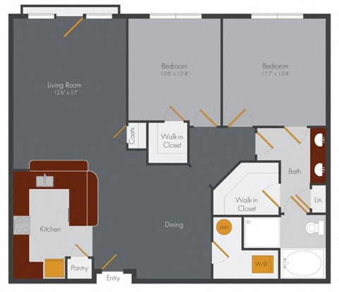 Floor plan for 2 beds, 1 bath, 1147 sqft